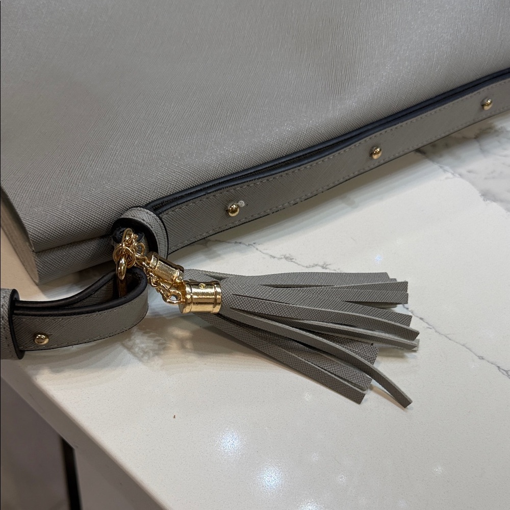 Source Unknown Gray Shoulder Bag With Tassel Euc - image 7